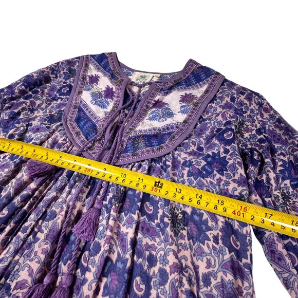 Blue Boheme Tiered Floral Dress Sz.S Purple Tassels Peasant Boho Festival - Picture 8 of 15